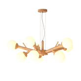 Lámpara de araña Simplicity con pantalla de vidrio esmerilado: accesorio de iluminación de techo con rama de madera